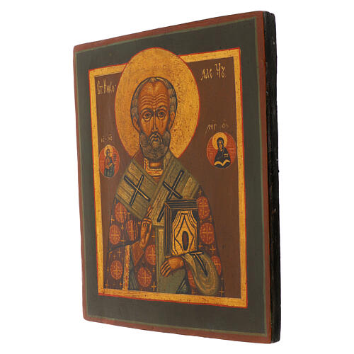 Antique icon of St Nicholas of Myra, 19th century, restored, Russia, 12x10 in 3