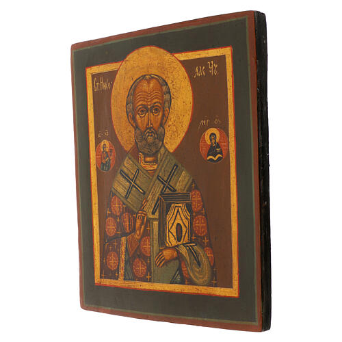 Icona San Nicola Myra 800 legno restaurata XXI secolo Russia 31x26 cm 3