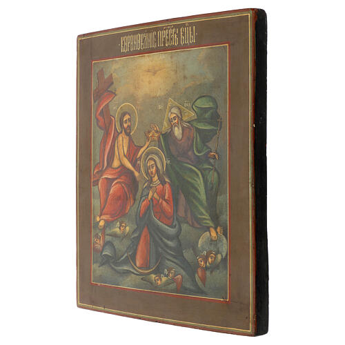 Ícone Coroação da Virgem pintado séc. XIX restaurado séc. XXI Rússia 31x26 cm 3