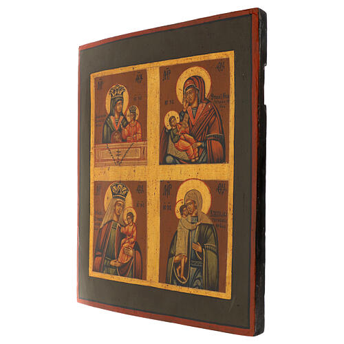 Antique quadripartite Marian icon, Russia, 19th century, restored, 17x14 in 3