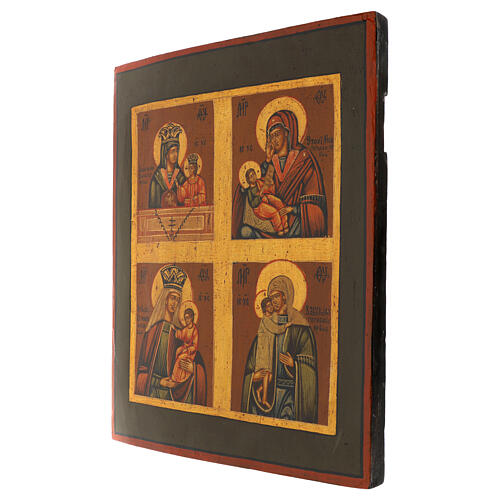 Icona russa antica quadripartita mariana 800 restaurata XXI secolo 43x35 cm 3