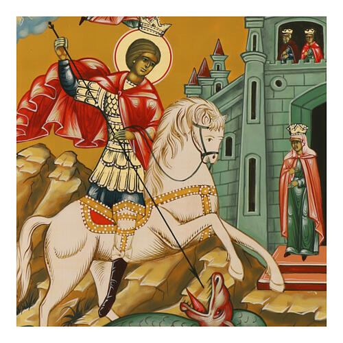 Icona russa moderna San Giorgio a cavallo dipinta a mano 31x27 cm 2