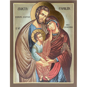 Icon print on wood, Holy Family 26x20cm