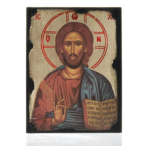 Ikone mit Druck von Christus Pantokrator auf Holtzafel 1