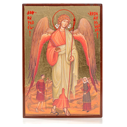Icon in gold leaf, Saint Raphael, silkscreen printing 1