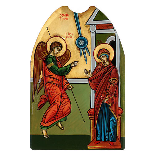 Annunciation icon, with shaped wood panel 40x60cm 1