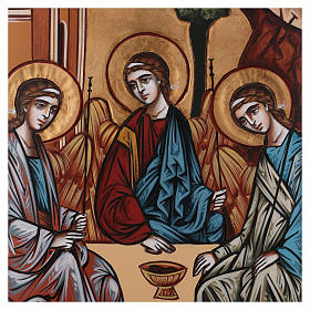 Holy Trinity icon on shaped wood panel with gold background 45x1