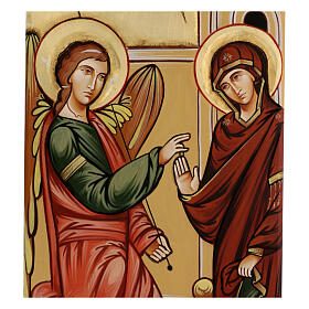 Annunciation icon on shaped wood panel with gold background 45x1