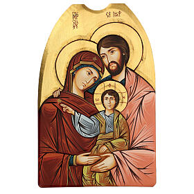 Painted icon of the Holy Family, contoured wood and gold leaf, 40x60 cm