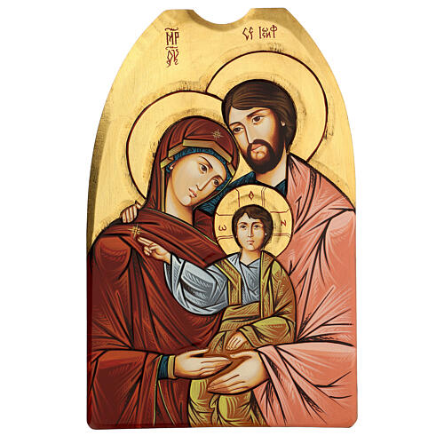 Painted icon of the Holy Family, contoured wood and gold leaf, 40x60 cm 1