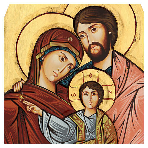 Painted icon of the Holy Family, contoured wood and gold leaf, 40x60 cm 2