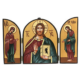Icône roumaine triptyque Christ Pantocrator 18x24 cm