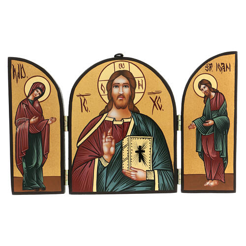 Icône roumaine triptyque Christ Pantocrator 18x24 cm 1