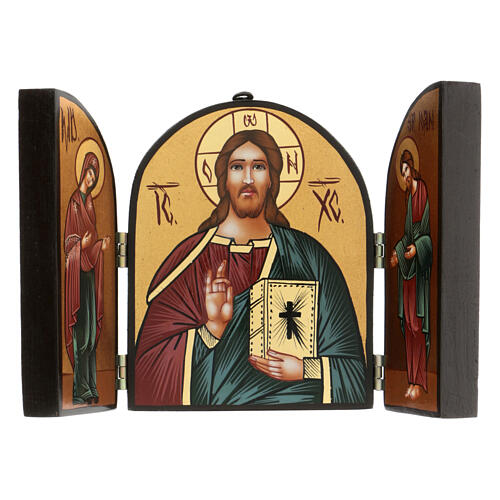 Icône roumaine triptyque Christ Pantocrator 18x24 cm 3