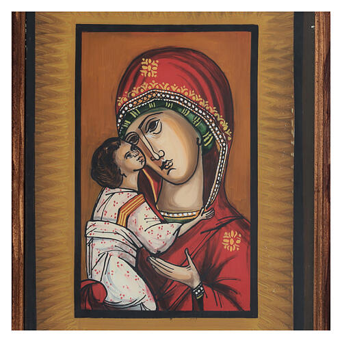 Icône Vierge de Vladimir peinte à la main huile sur verre Roumanie 35x30 cm 2
