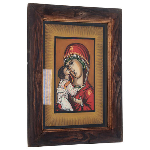 Ícone Virgem de Vladimir pintado à mão óleo sobre vidro Roménia 34x28 cm 3