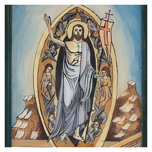 Hand-painted icon of the Risen Christ, oil on glass, Romania, gold, 16x12 in 2
