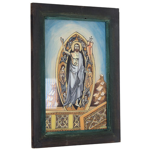 Hand-painted icon of the Risen Christ, oil on glass, Romania, gold, 16x12 in 3