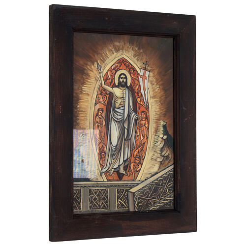 Risen Jesus icon painted on orange Romania glass 40x30 cm 3