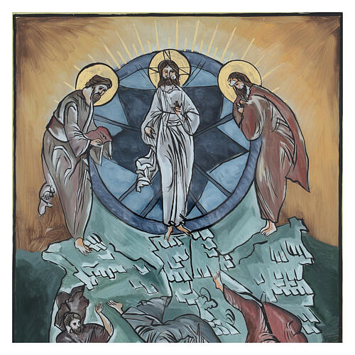 Hand-painted icon of the Transfiguration, oil on glass, Romania, blue, 16x12 in 2