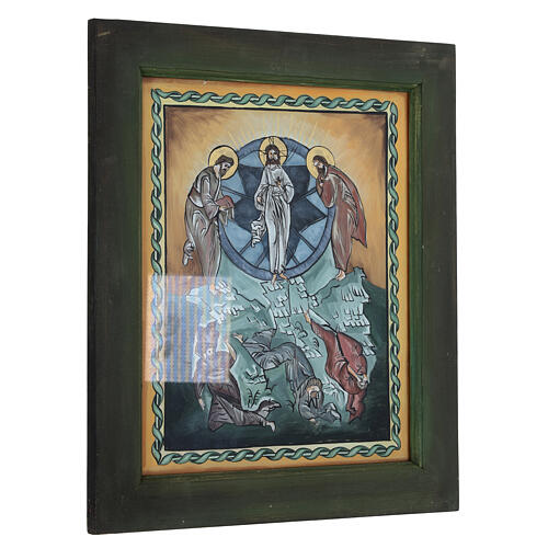Icona Trasfigurazione blu dipinta olio su vetro Romania 40x30 cm 3