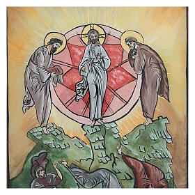 Hand-painted icon of the Transfiguration, oil on glass, Romania, red, 16x12 inches