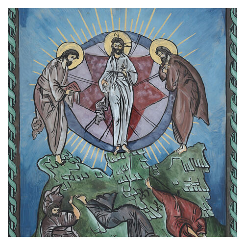 Rumänische Ikone, Verklärung Christi, Öl auf Glas, kalte Farbgebung, 40x30 cm 2