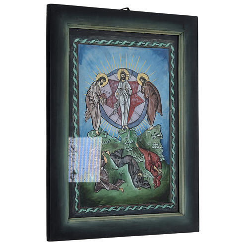 Rumänische Ikone, Verklärung Christi, Öl auf Glas, kalte Farbgebung, 40x30 cm 3