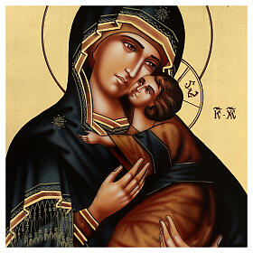 Icône Notre-Dame de Vladimir peinte à la main bois Roumanie 70x50 cm