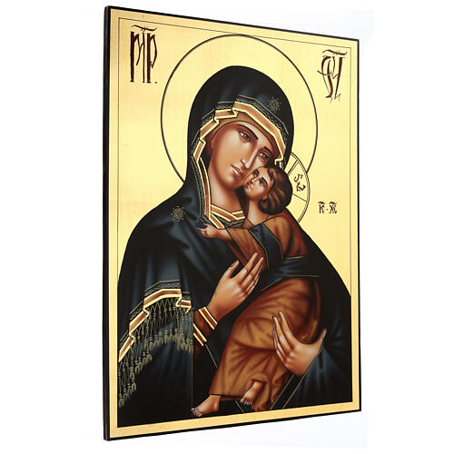 Icône Notre-Dame de Vladimir peinte à la main bois Roumanie 70x50 cm 3