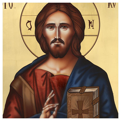 Icône Christ Pantocrator peinte à la main bois Roumanie 70x50 cm 2
