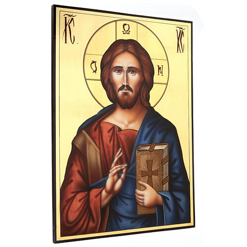 Icône Christ Pantocrator peinte à la main bois Roumanie 70x50 cm 3