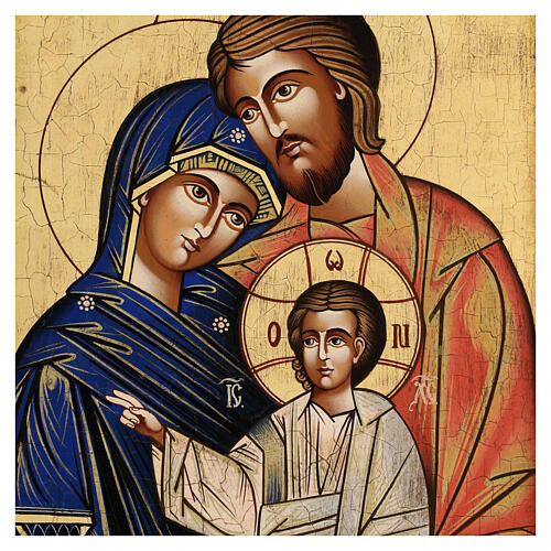 Icona Sacra Famiglia craquelé dipinta legno Romania 40x30 cm 2