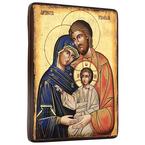 Icona Sacra Famiglia craquelé dipinta legno Romania 40x30 cm 3