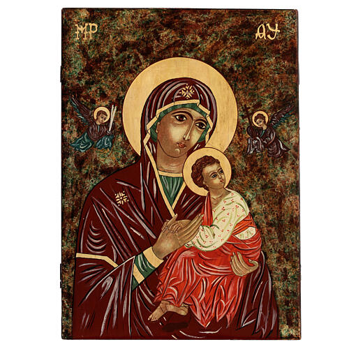 Ikona Matka Boża Pasyjna malowana ręcznie na drewnie, Rumunia, 40x30 cm 1