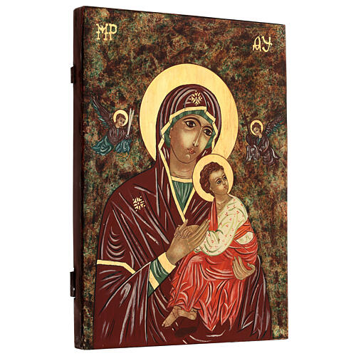 Ikona Matka Boża Pasyjna malowana ręcznie na drewnie, Rumunia, 40x30 cm 3