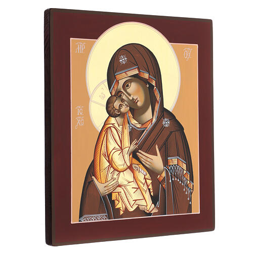 Icona rumena dipinta Madre di Dio Donskaja su tavola legno 32x28 cm  3
