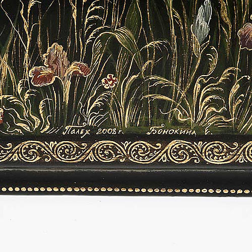 Scatola di lacca russa "Innamorati sull'altalena" Palekh 5