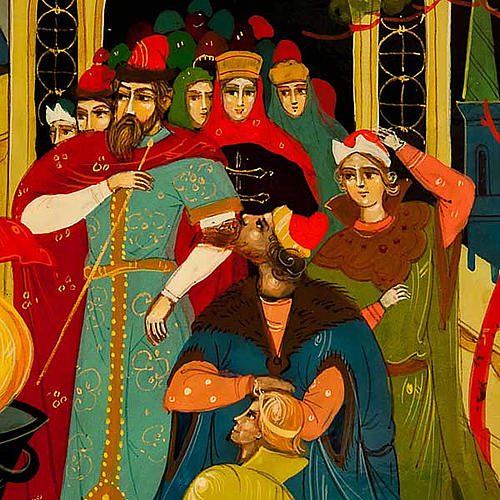Scatola russa laccata "Favola del pony gobbo" Palekh 3