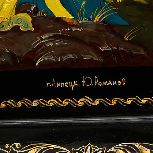 Scatola russa laccata "Favola del pony gobbo" Palekh 4