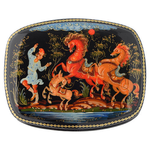 Russian lacquer box The Humpbacked Horse, Palekh 1