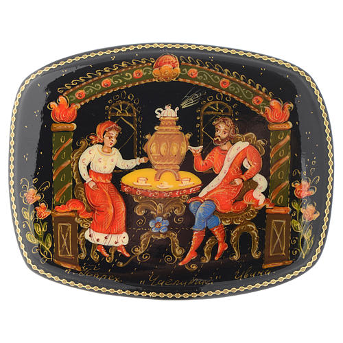 Russian lacquer box Tea Party, Palekh 1