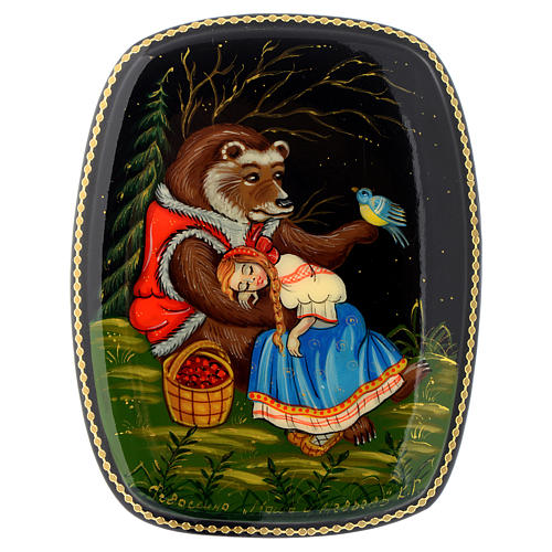 Russian lacquer box Mary and the Bear, Fedoskino 1