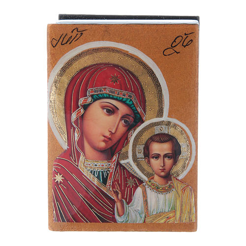 Russische Lackdose aus Papiermaché Gottesmutter von Kasan 7x5 cm 1
