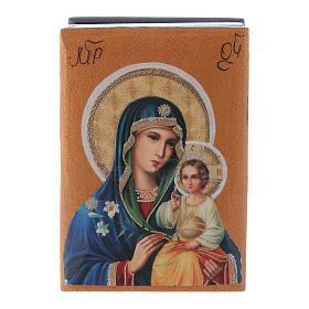 Russische Lackdose aus Papiermaché Gottesmutter mit der weißen Lilie 7x5 cm
