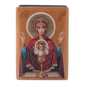 Russische Lackdose aus Papiermaché Gottesmutter vom Unerschöpflichen Kelch 7x5 cm