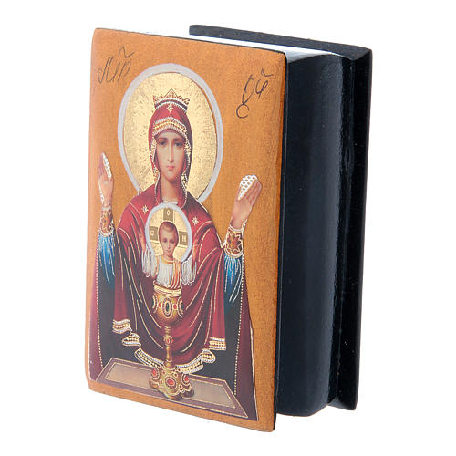 Russian papier-machè box Our Lady of the Infinite Chalice 7X5 cm 2