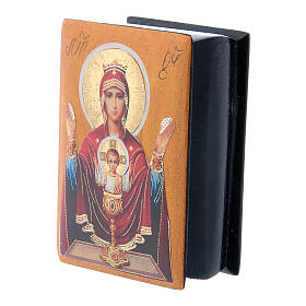 Russian papier-machè box Our Lady of the Infinite Chalice 7X5 cm