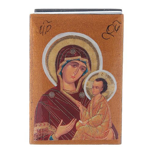 Caixa em découpage russa Mãe de Deus Tikhvinskaya 7x5 cm 1