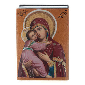 Russian papier-machè and lacquer box Our Lady of Vladimir 7X5 cm